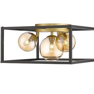 4-Light Flush Mount Lighting Fixture - Matte Black Frame with Gold Base